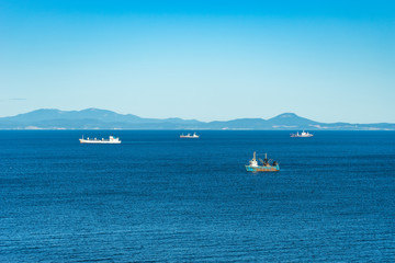 Obraz premium seascape with views of ships, sea and sky.