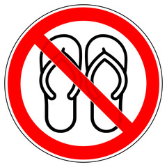 srr506 SignRoundRed - german - Verbotszeichen: Badeschuhe / Sandalen verboten (Plastik / Gummi) - english - prohibition sign - bathing sandals / no thongs sandals or open toed footwear - red g6947