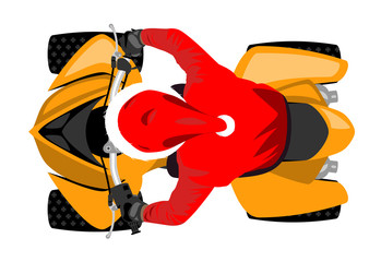 Santa Claus on classic sport racing all-terrain vehicle top view isolated on white vector illustration
