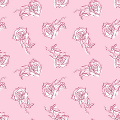Fototapeta premium Roses Seamless Pattern. Hand Drawn Illustration.