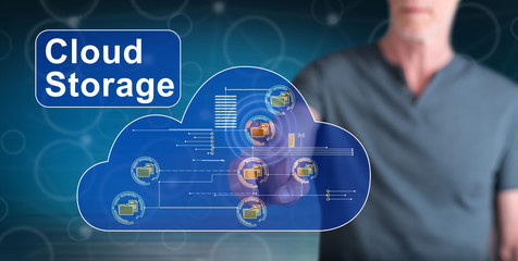 Man touching a cloud storage concept