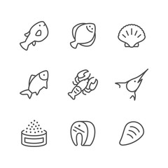 Set line icons of seafood