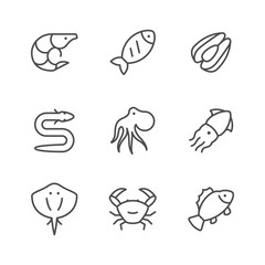 Set line icons of seafood