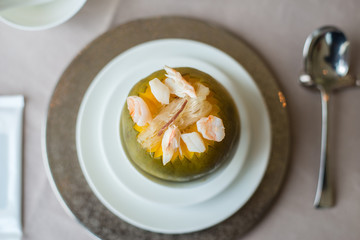 Double boiled 4 treasure soup in papaya