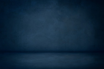 blue cement studio room background, horizontal blank concrete wall