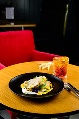 restaurant dish close up dinner table. Selective focus