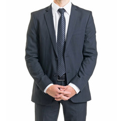 Businessman in suit isolated on white. Close-up of man in formalwear.