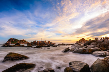 Fototapeta na wymiar Sunset on the beach in Binhthuan province, Vietnam.