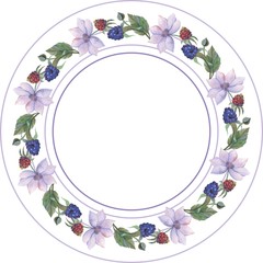 Watercolor frame. Flowers, blackberries and grass. Perfect for wedding, invitations, greeting cards, dial, quotes, pattern, logos, lettering, etc