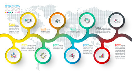 Circle label infographic with step by steps.