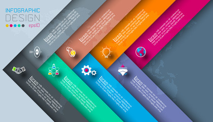 Dark labels with business icon infographics.