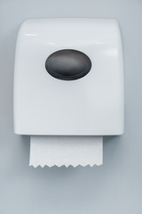 close up of paper roll in white holder isolated on grey