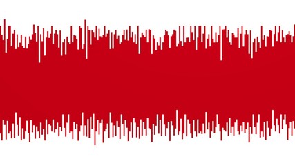 red background with white lines from edge like illustration of frequency with space text in the center