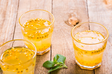 Closeup of passion fruit drinks