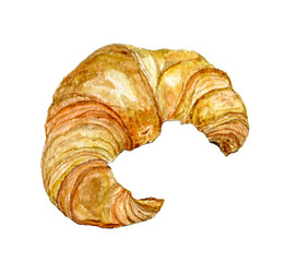 French croissant isolated watercolor illustration. Hand drawn traditional french morning bread