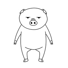 Vector pig cartoon character in stand poses with line art style isolated on white background.