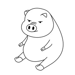Vector pig cartoon character in sitting poses with line art style isolated on white background.