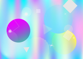 Holographic simple memphis vector background. Gradient unicorn horizontal color overlay. Minimal corporate identity geometric holograph pattern. Chaotic trendy bauhaus funky falling memphis layout.