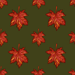 Red maple tree leaf. Autumn seamless pattern.