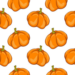 Pumpkin texture. Autumnal illustrative seamless pattern. Vector background.