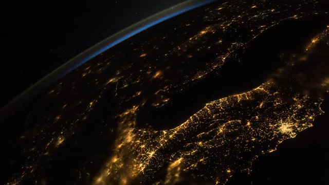 Time lapse of the planet earth from SIS. City lights at night.  Elements of this image courtesy of NASA Johnson Space Center : http://eol.jsc.nasa.gov