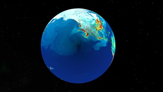 Planet Earth with simulated surface carbon monoxide concentration to study the climate change . Elements of this image furnished by NASA