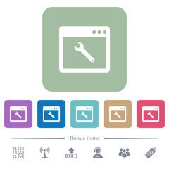 Application maintenance flat icons on color rounded square backgrounds