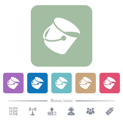 Paint bucket flat icons on color rounded square backgrounds