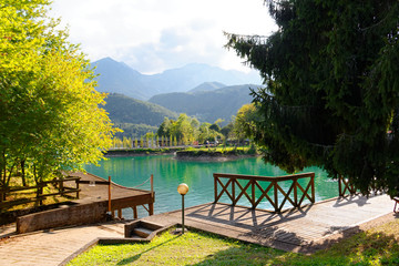 Obraz premium Barcis, Pordenone, Italy a beautiful mountain village on Lake Barcis.