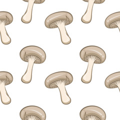 Seamless pattern of champignon. Vector illustration isolated on white background.