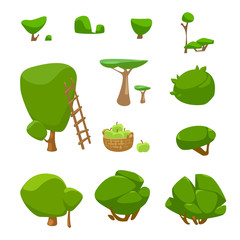 vector set flat cute trees nature cartoon