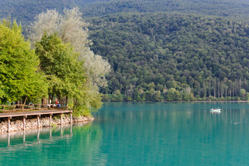 Fototapeta premium Barcis, Pordenone, Italy a beautiful mountain village on Lake Barcis.