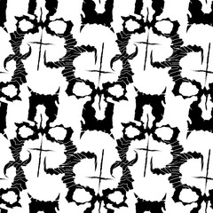Seamless pattern of daemon face silhouette with inverted cross. Vector illustration isolated on white background.