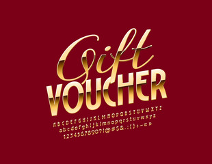 Vector Golden Gift Voucher for Sales, Promotion, Marketing. Chic elegant Alphabet Letters, Numbers and Symbols. Luxury Font set.