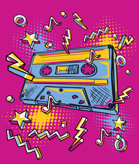 Funky colorful drawn audio cassette