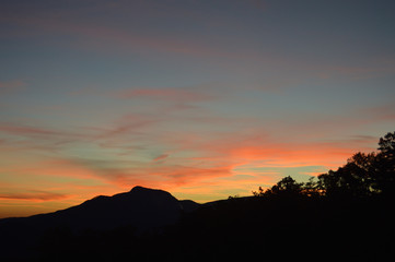 Sunset viewed from bald rock over table tock, south carolina