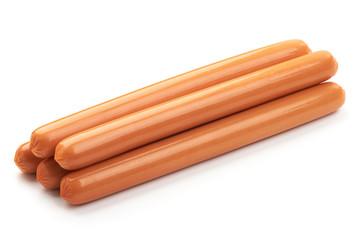 Fresh Boiled Sausages, close-up, isolated on a white background