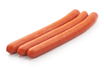 Thin Smoked Sausages, close-up, isolated on a white background