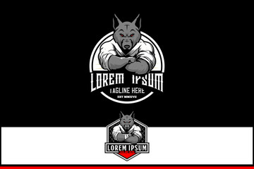 amazing animal cartoon character wolf martial arts MMA athletes vector logo template