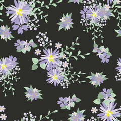 Fototapeta na wymiar Vintage romantic trendy seamless pattern (tiling). Abstract flowers with soft colors for your design