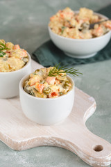 Traditional Polish salad with cooked vegetables and mayonnaise.