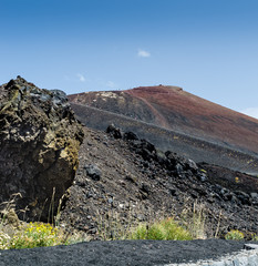 Scenic view of the volcano Etna on a background blue sky. Europe's highest volcano still in...