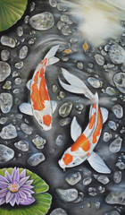 Koi carp fish in a Koi pond