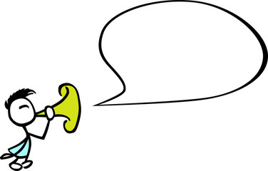 Stick man making a speech bubble with a trumpet by jziprian