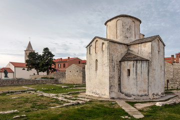 Fototapeta na wymiar Church of the Holy Cross in Nin, Croatia is known as 