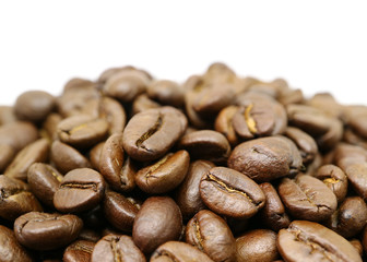 Closed Up Pile of Roasted Coffee Beans with Free Space for Design and Text 