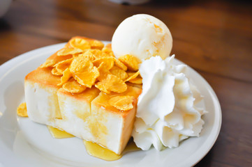 toast with ice cream and whipped cream