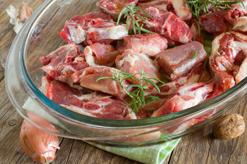 mixture of raw lamb meat and turkey