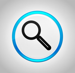 Magnifying glass icon round blue push button