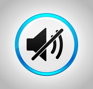 Mute Speaker Icon Round Blue Push Button